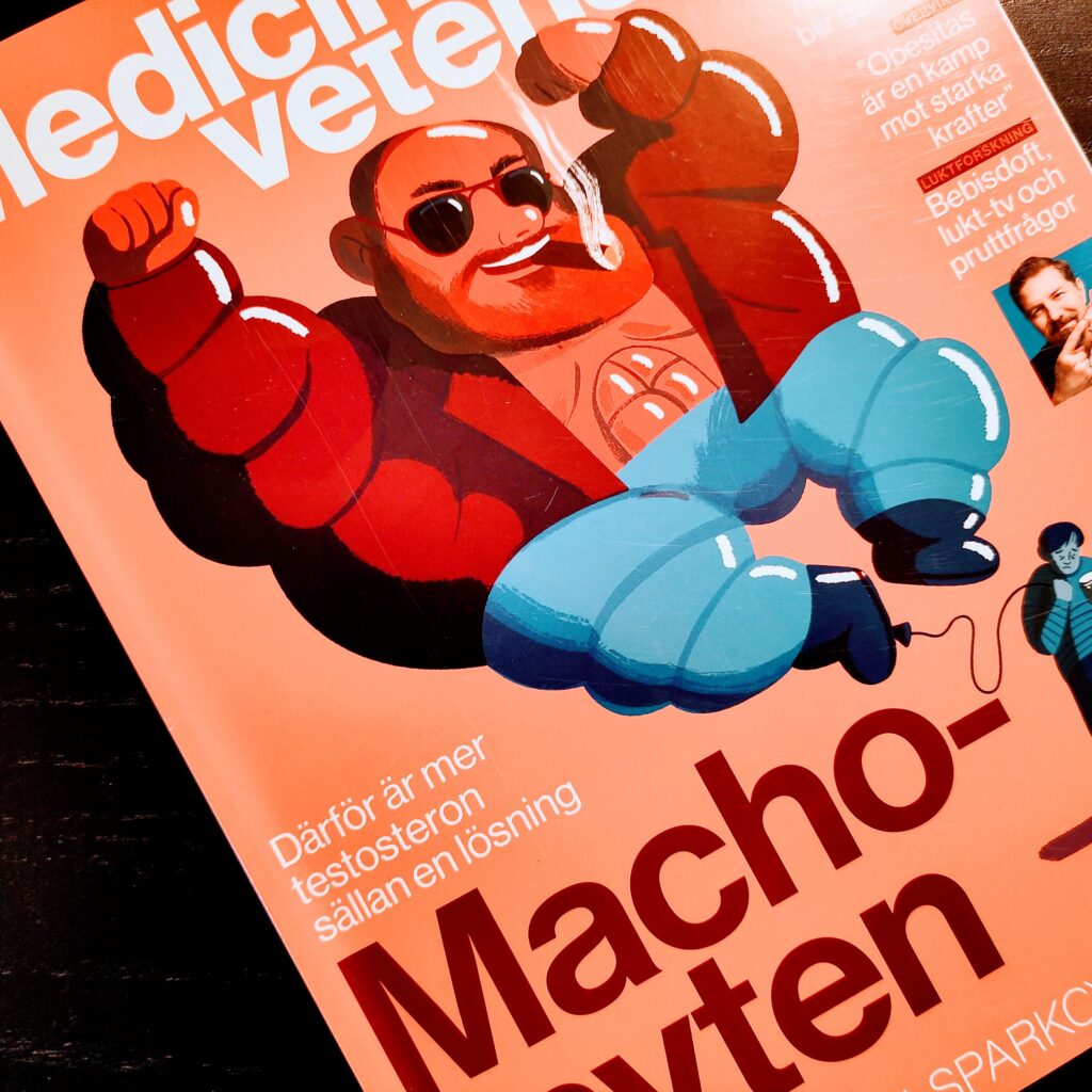 Ett tidskriftsomslag där en av rubrikerna är "Macho-myten. Därför är mer testosteron sällan en lösning."